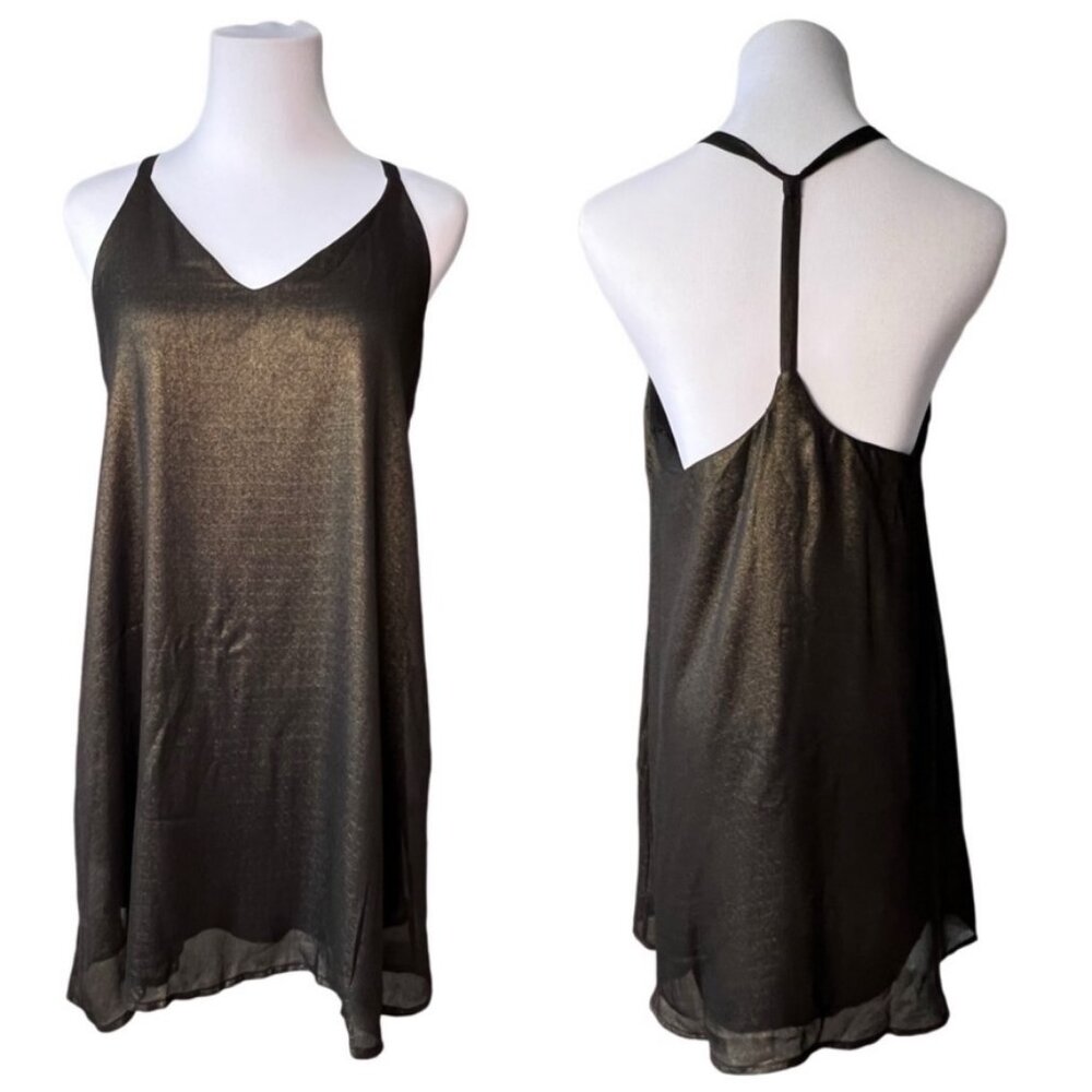Audrey‎ 3+1 Black Gold Shimmer Halter Dress SMALL NWT Holidays Festive Cocktail